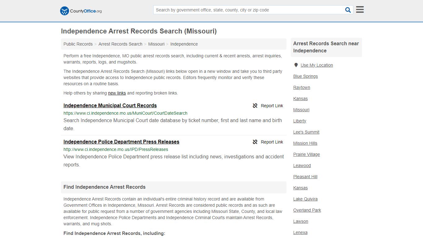Independence Arrest Records Search (Missouri) - County Office
